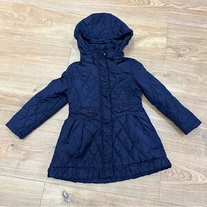Toddler Girl Hooded Navy Quilted Zip Up Jacket Ruffle trim
